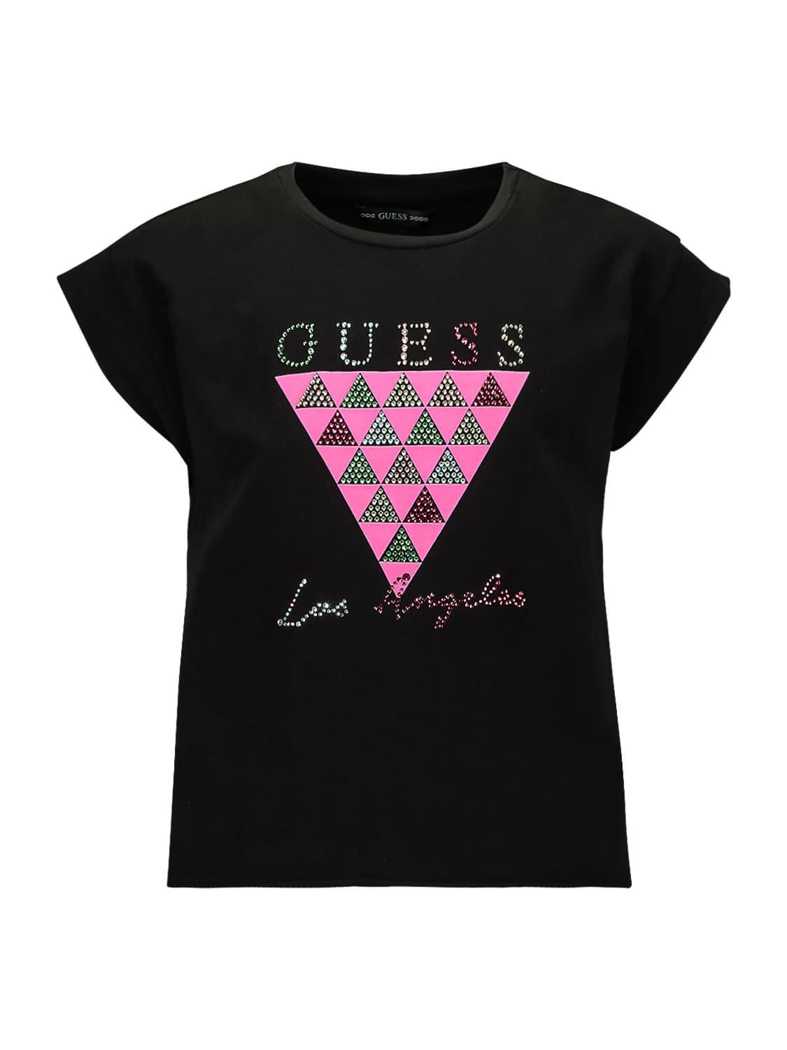 Guess Kids Black Cotton T-shirt With Pink Glitter Logo main image 1
