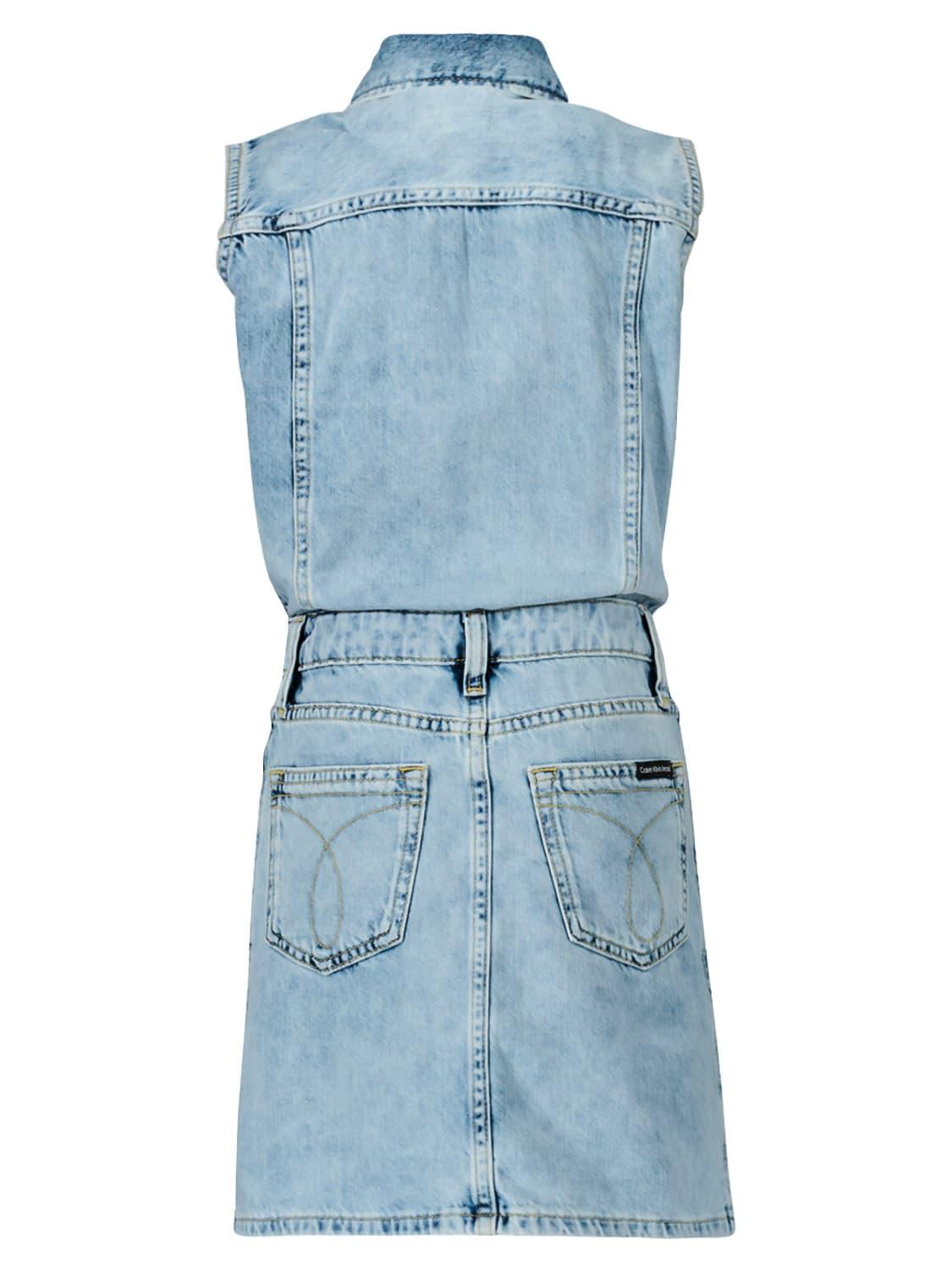 CALVIN KLEIN dress SLEEVELESS L BLUE 