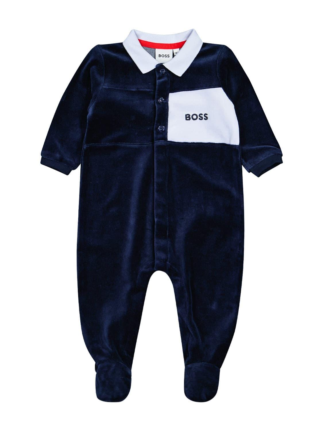 HUGO BOSS - Velour Collar Babygrow -  Blue main image 1